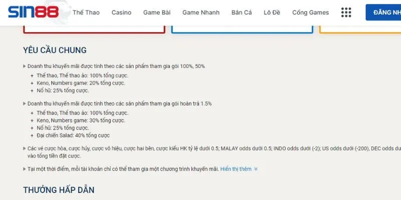 Lưu ý khi anh em thực hiện nhận thưởng tại Sin88