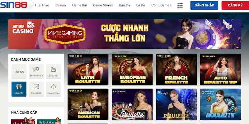 Các tựa game casino hot nhất Sin88