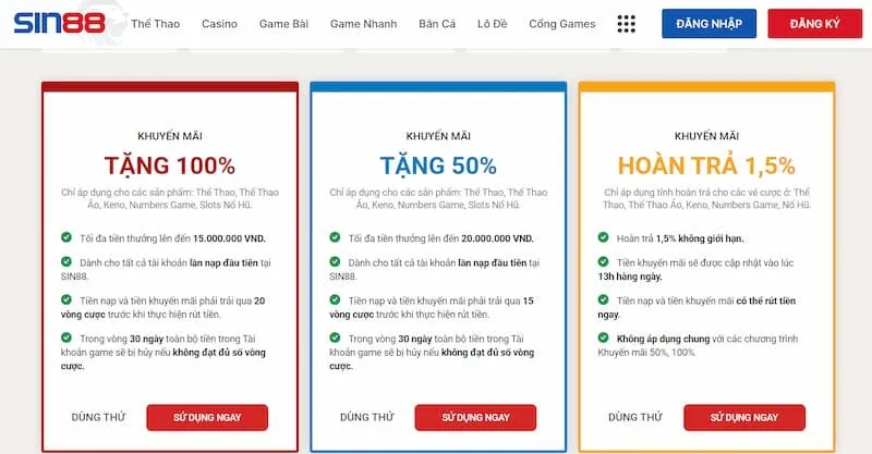 Chương trình khuyến mãi của nhà cái Sin88 vô cùng hấp dẫn 